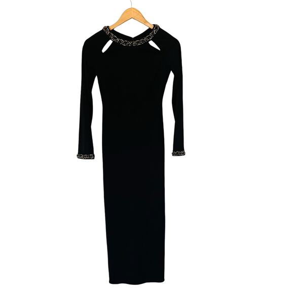 ASOS Beaded Shoulder Cut Out Midi Dress Size 0 Black - Picture 7 of 7